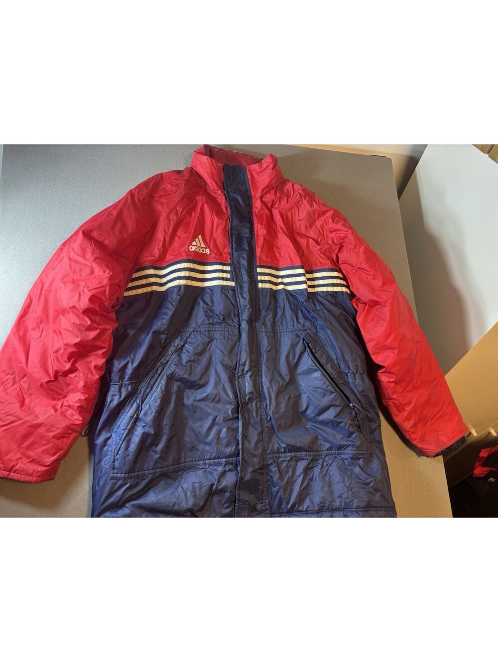 Adidas Men's sz L 3 Stripe Puffer Parka Jacket Coat Y2K 90's Vintage